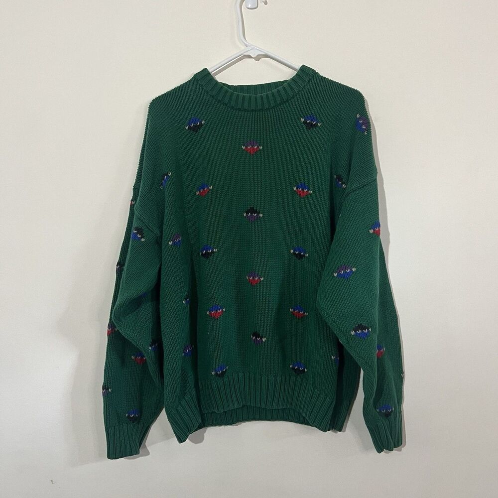 80’s 90’s Vintage Eddie Bauer Men’s XL Knit Sweater Green Cotton Dad Grandpa